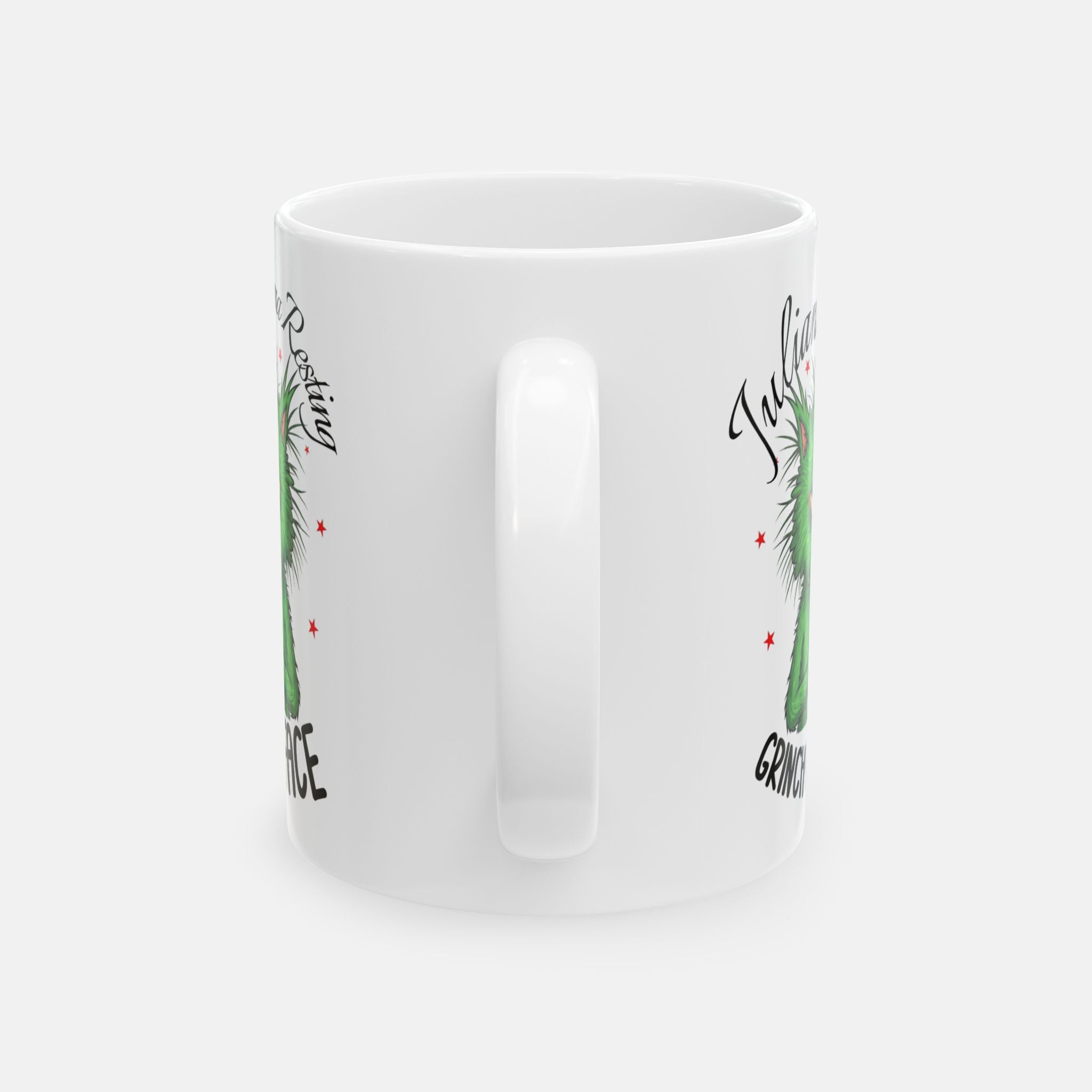 Perma Resting Grinch Face Cat Mug – Custom Name | Funny Holiday Christmas Coffee Cup | Grinch Vibes 2025