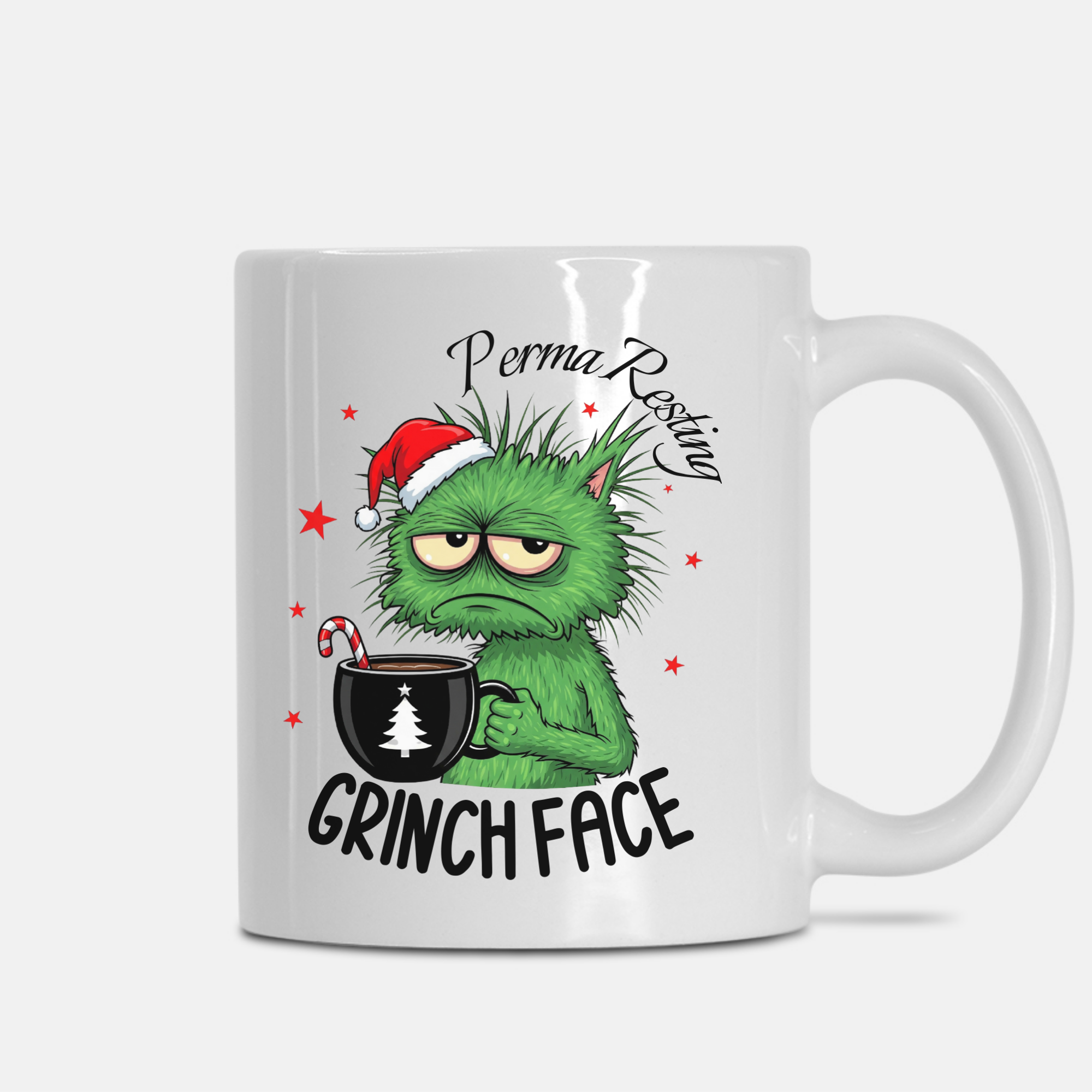 Perma Resting Grinch Face Cat Mug – Custom Name | Funny Holiday Christmas Coffee Cup | Grinch Vibes 2025