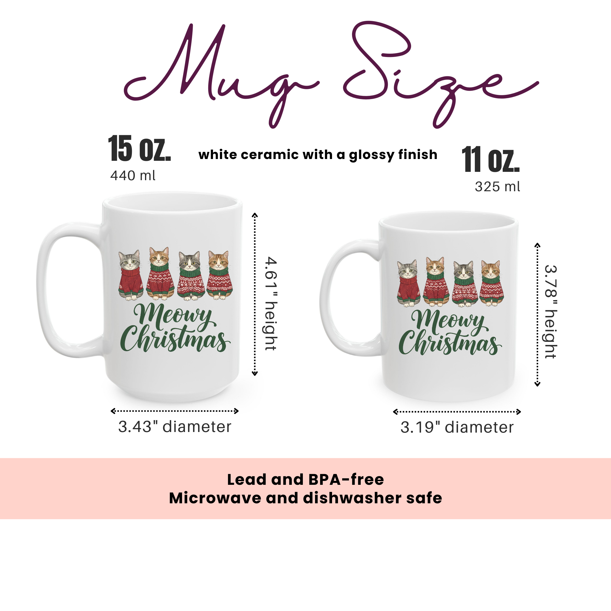 Meowy Christmas Cat Ceramic Mug | Holiday Gift for Cat Lovers, Cute Christmas Mug, Winter Decor