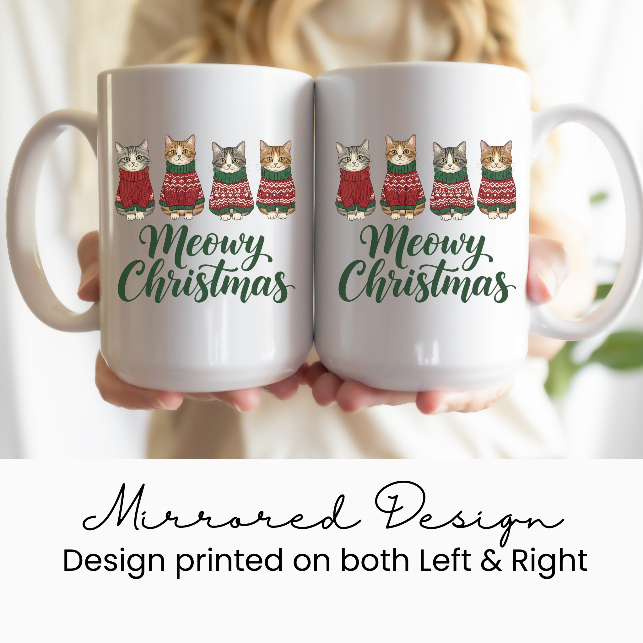 Meowy Christmas Cat Ceramic Mug | Holiday Gift for Cat Lovers, Cute Christmas Mug, Winter Decor