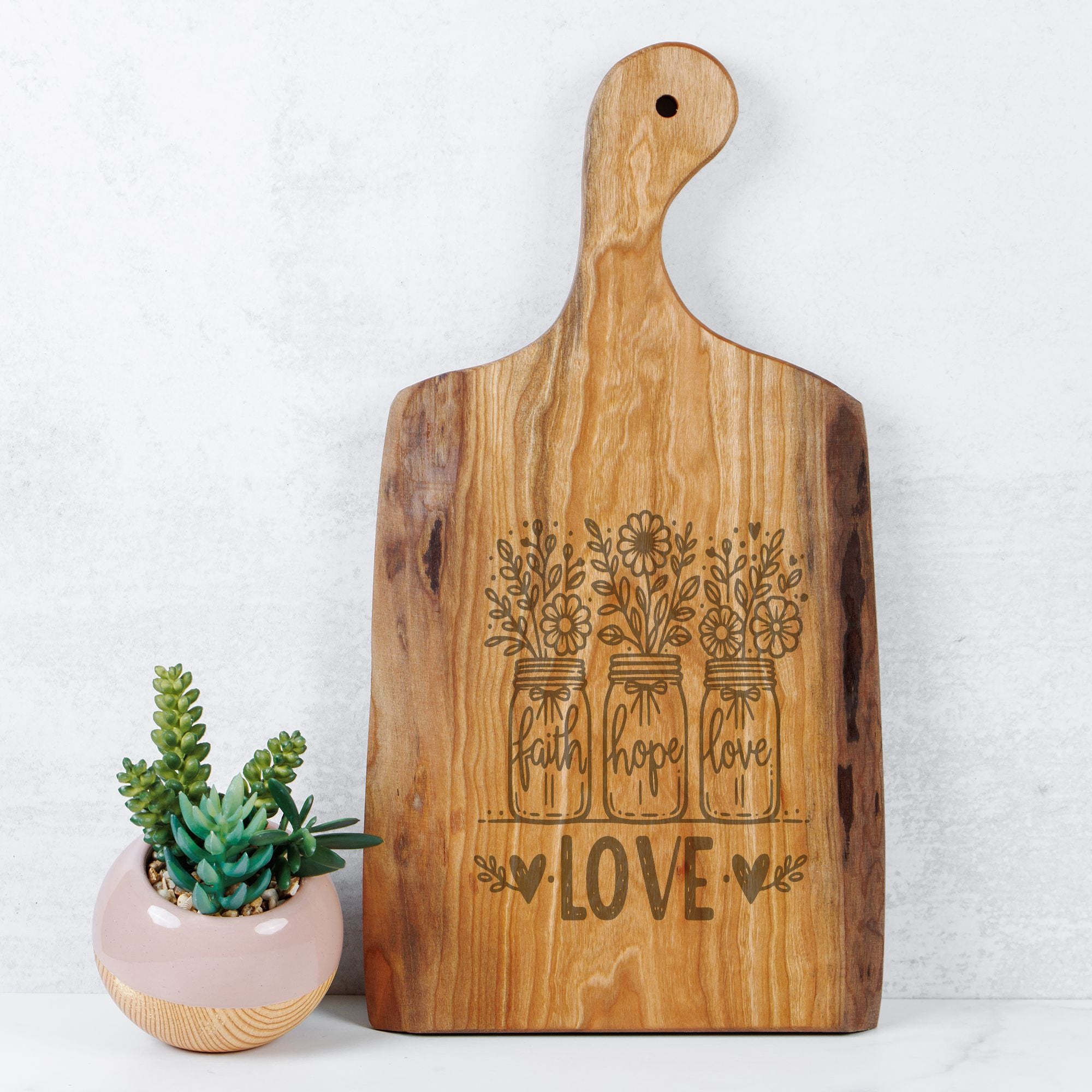 Handcrafted Live Edge Cherry Board Faith Hope Love