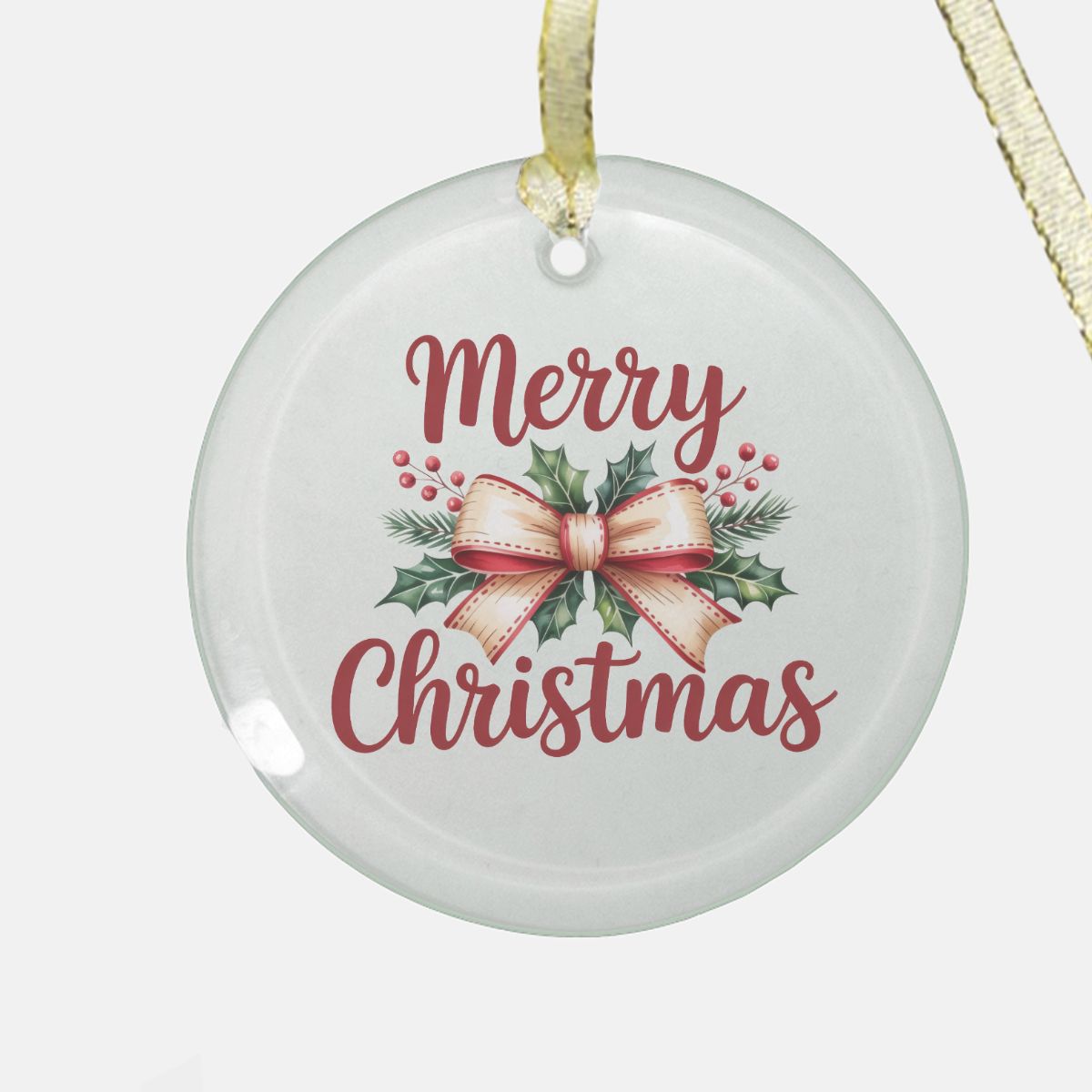 Retro Merry Christmas Ornament - Clear Glass (Round)