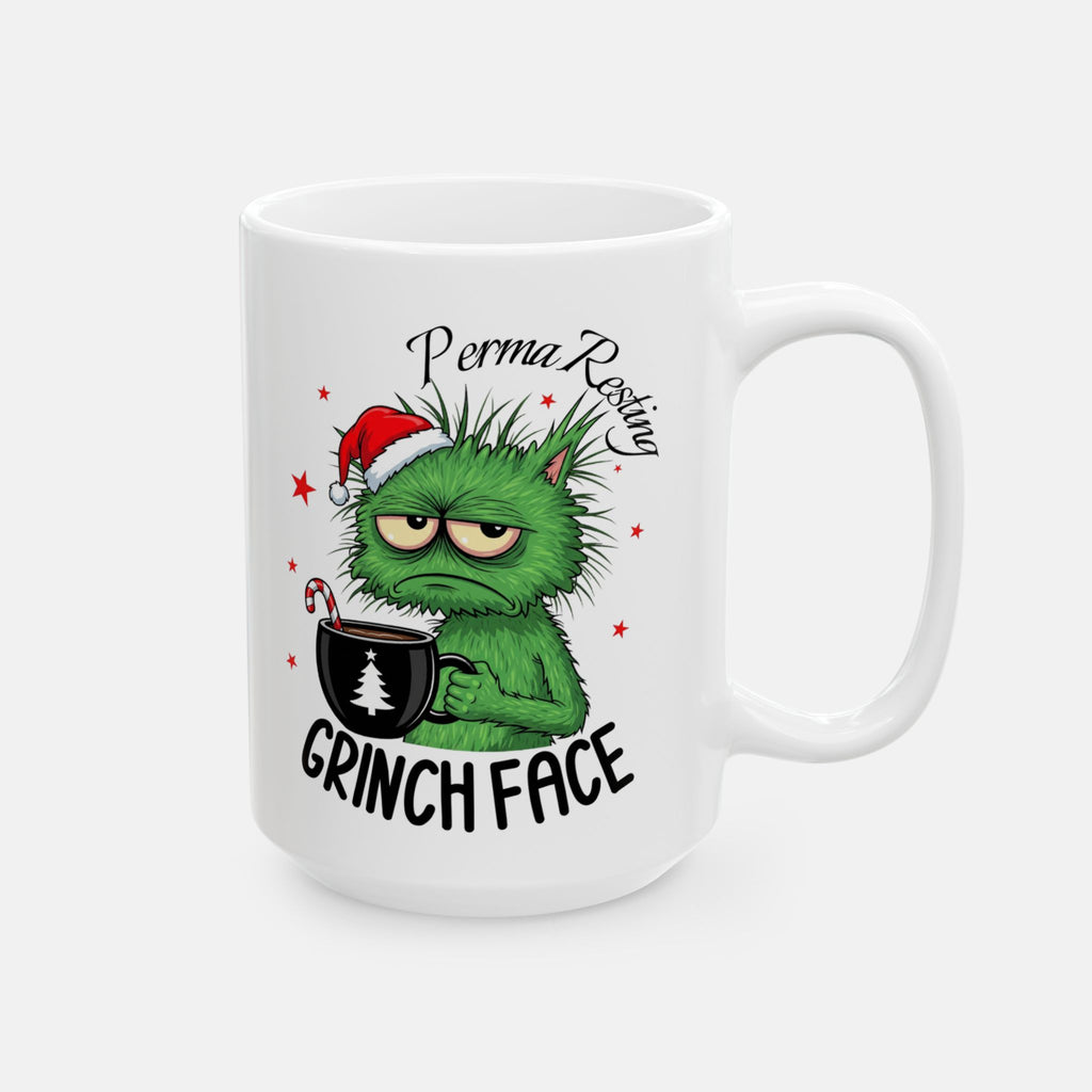 Perma Resting Grinch Face Cat Mug – Custom Name | Funny Holiday Christmas Coffee Cup | Grinch Vibes 2025