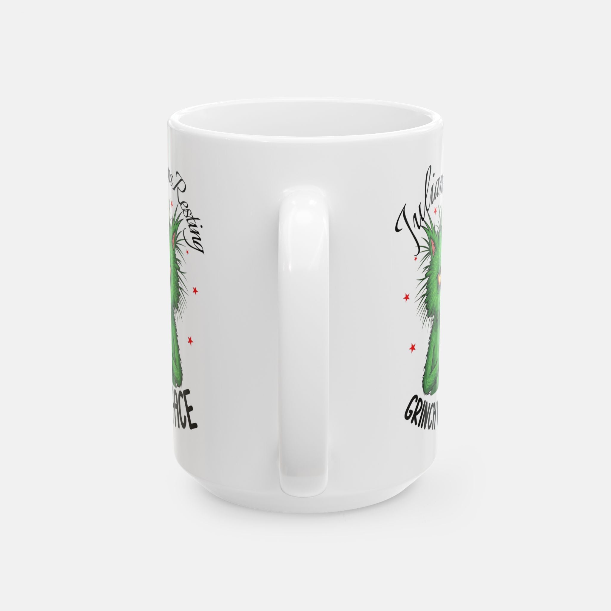 Perma Resting Grinch Face Cat Mug – Custom Name | Funny Holiday Christmas Coffee Cup | Grinch Vibes 2025