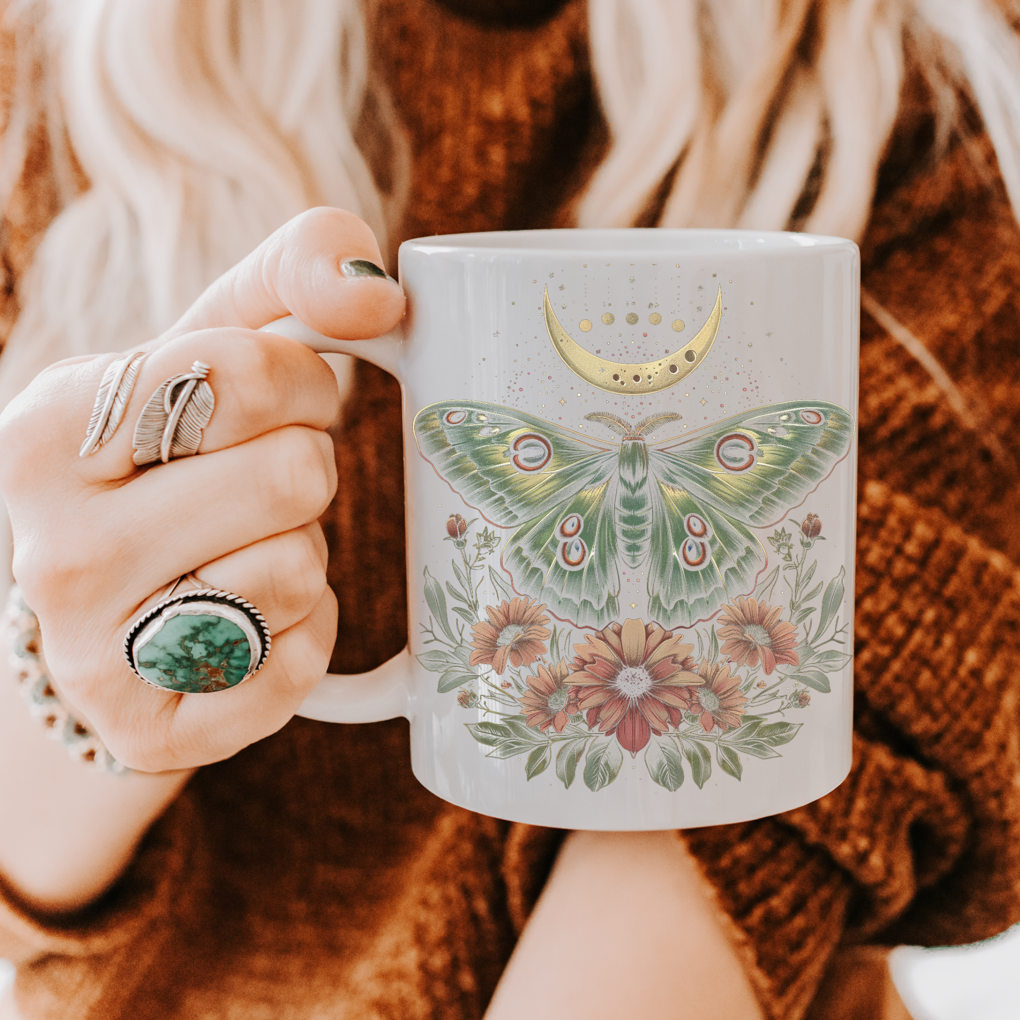 Cottage Core Celestial Moth Mug Deluxe 15oz.