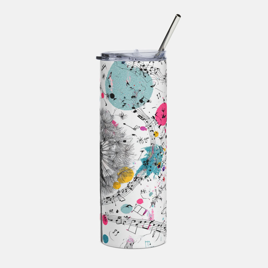 Tumbler with musical note design on a white background