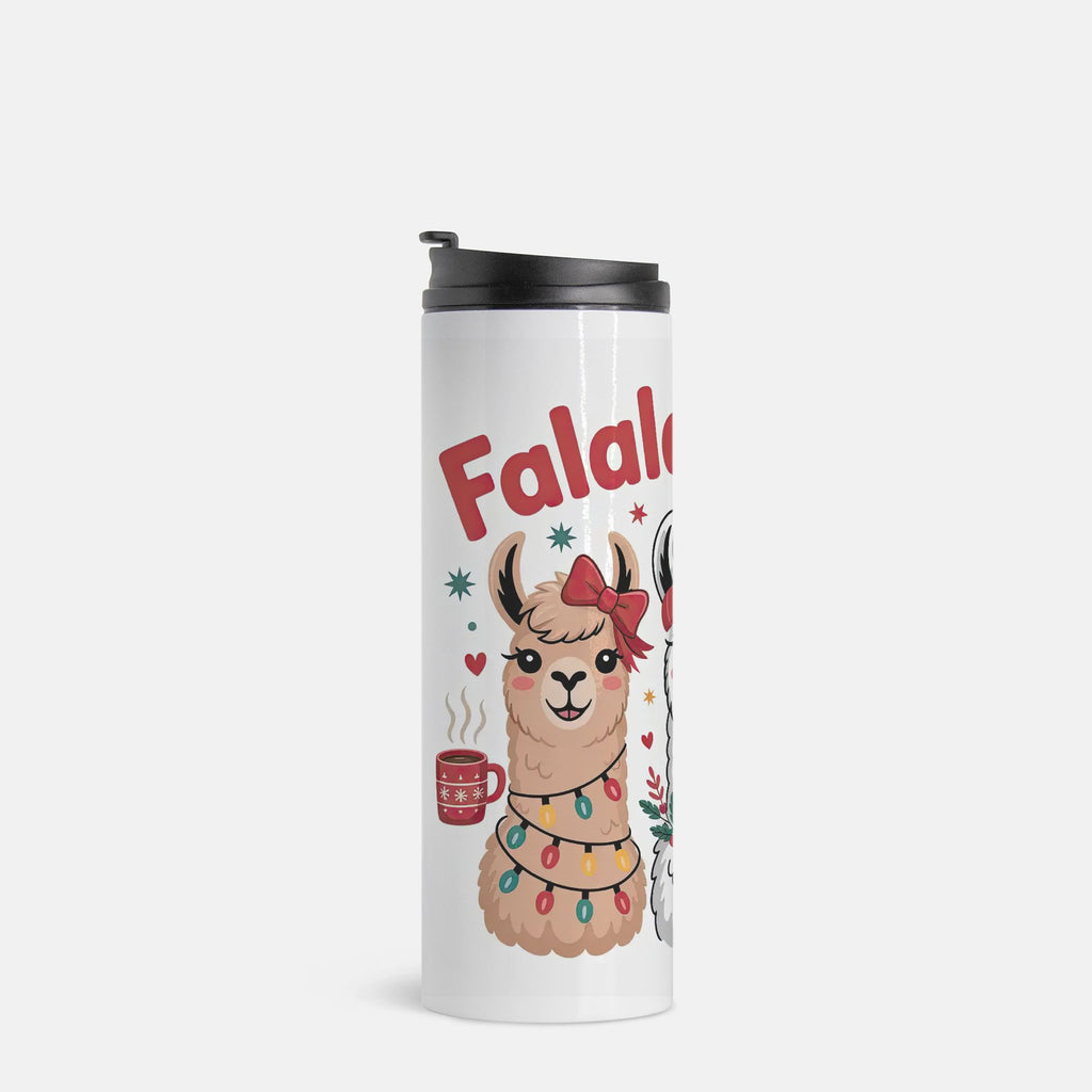 Tumbler with a llama design and 'Falala' text on a white background