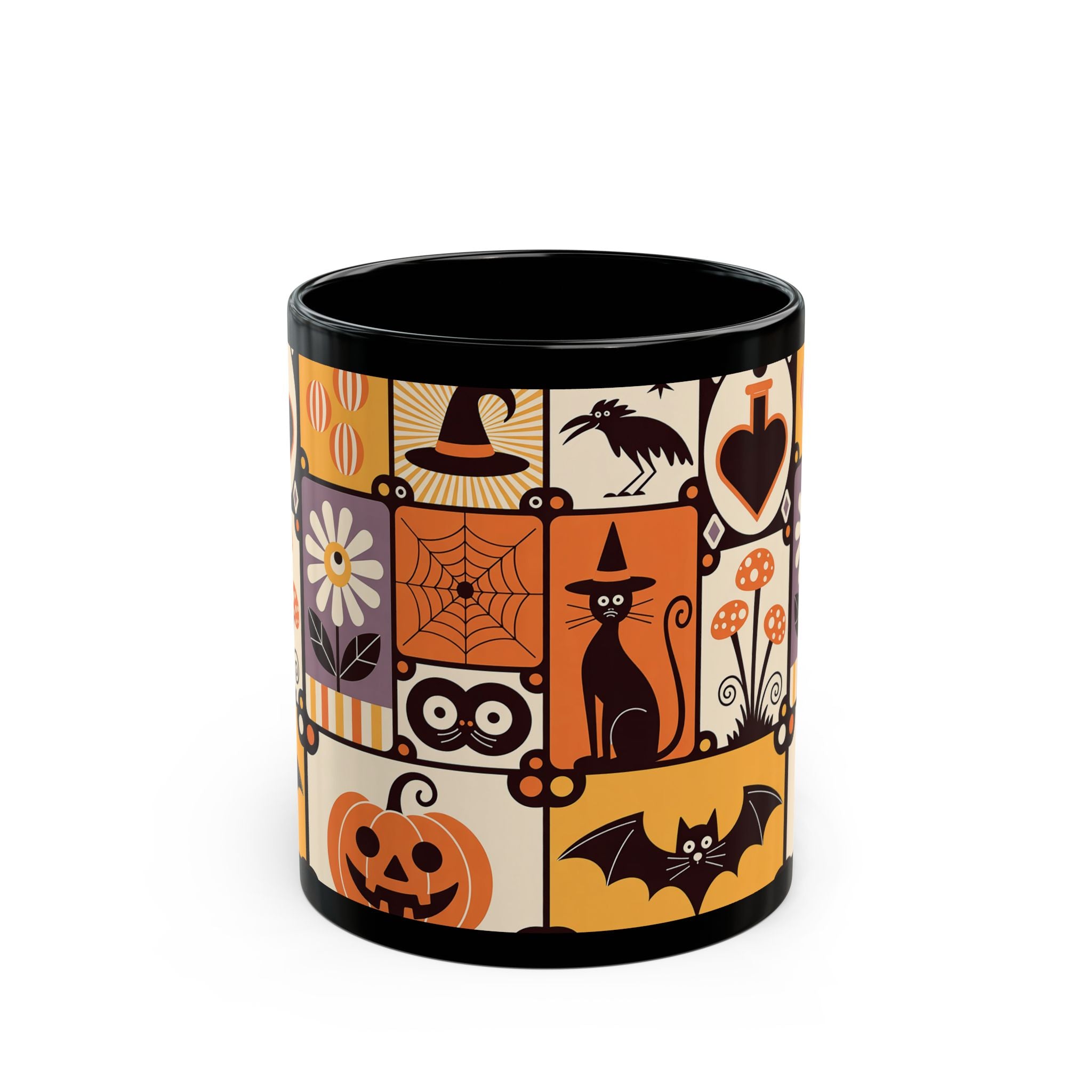 Halloween-themed decorative container with black lid on a white background