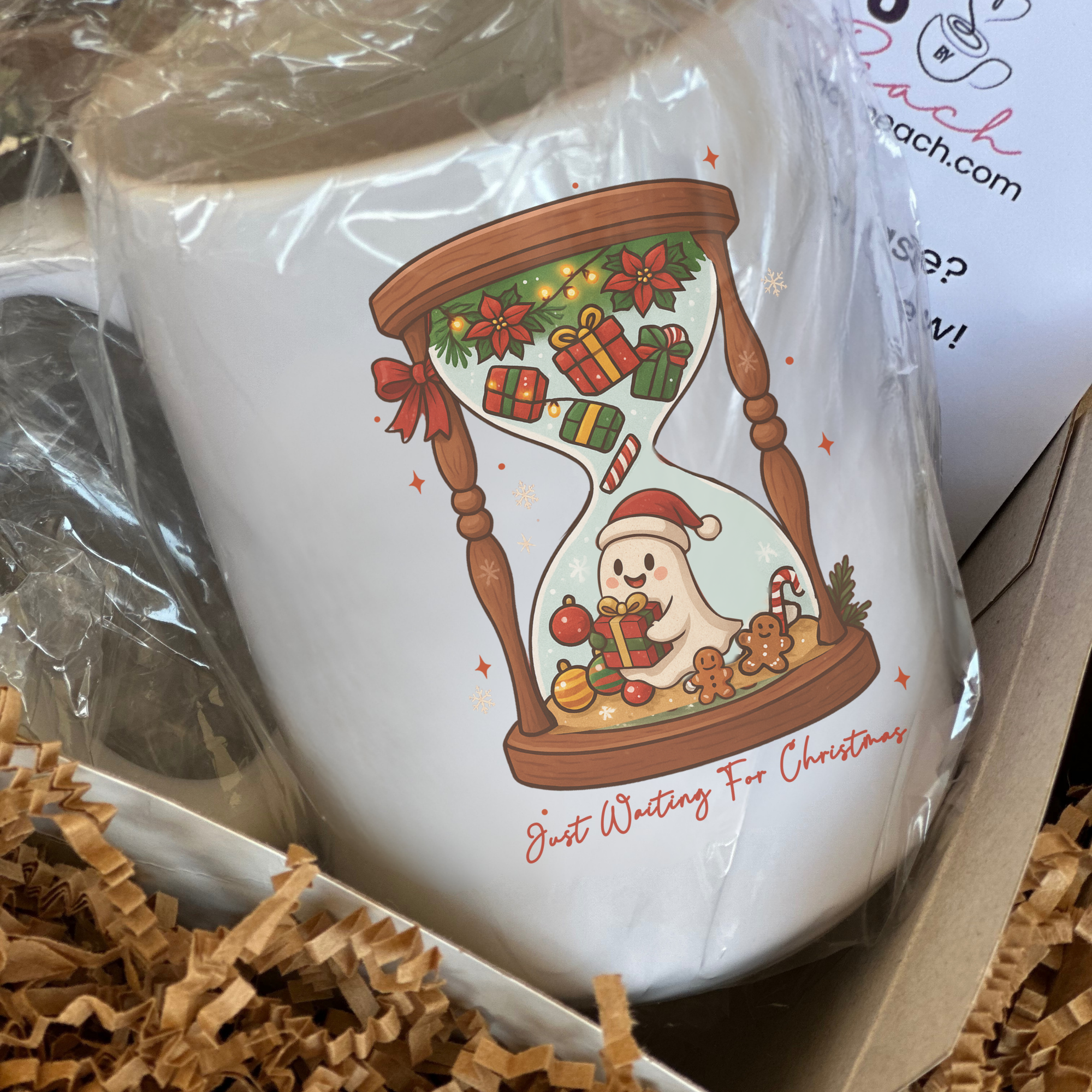 Hour Glass Ghost Waiting for Christmas Mug Deluxe 15oz.
