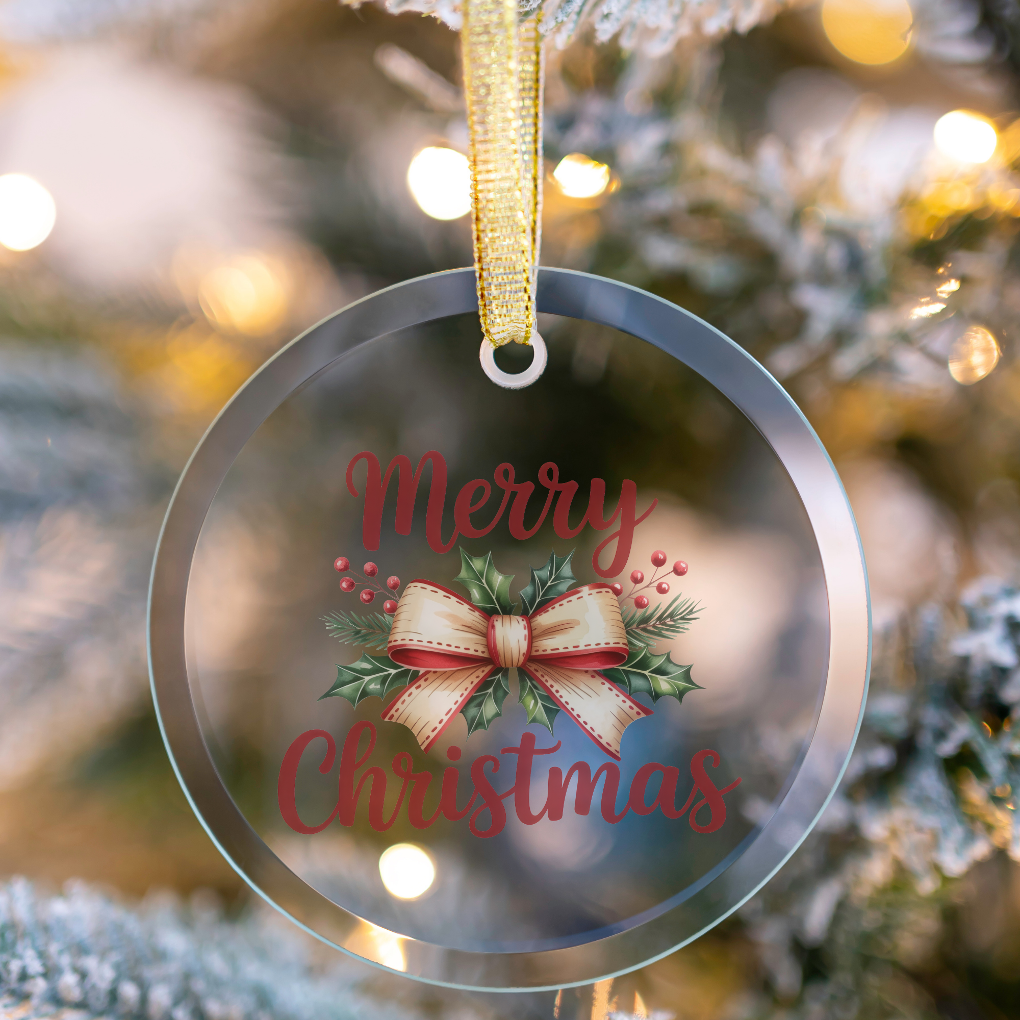 Retro Merry Christmas Ornament - Clear Glass (Round)