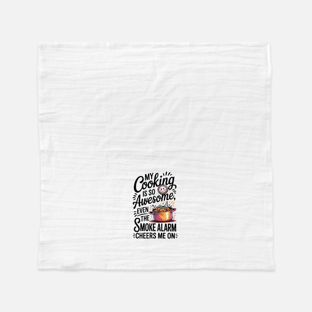 White t-shirt with black text and graphics on a white background