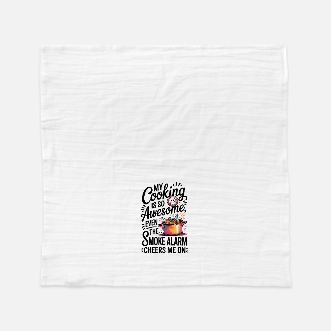 White t-shirt with black text and graphics on a white background