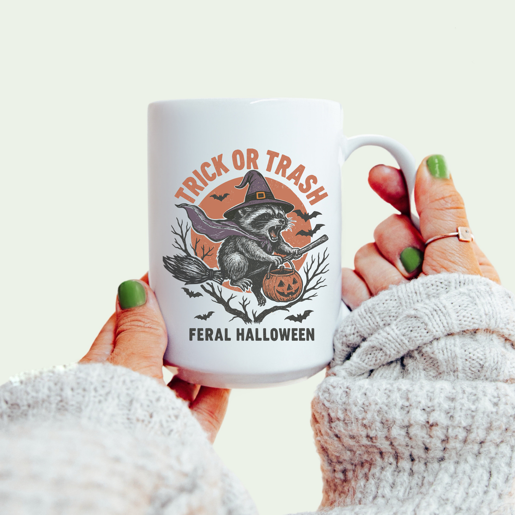 Trick or Trash Raccoon Mug Deluxe 15oz.