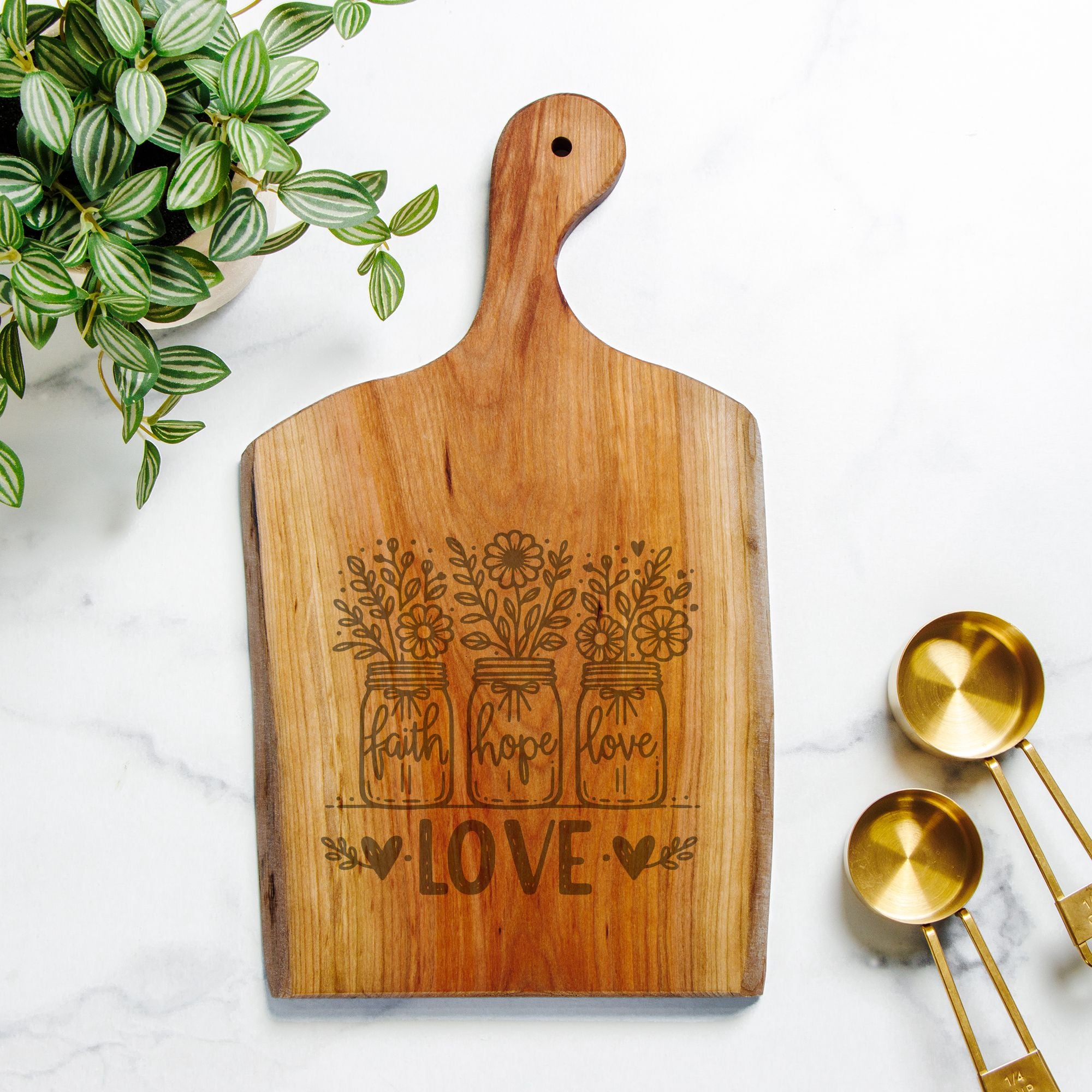 Handcrafted Live Edge Cherry Board Faith Hope Love